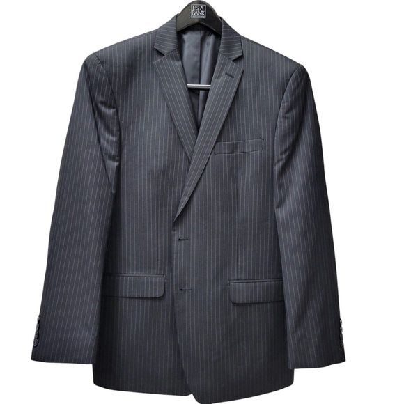 Calvin Klein Polyester Rayon Pinstripe Suit Jacket 42R Men's. Navy Gray Stripe - Picture 1 of 8